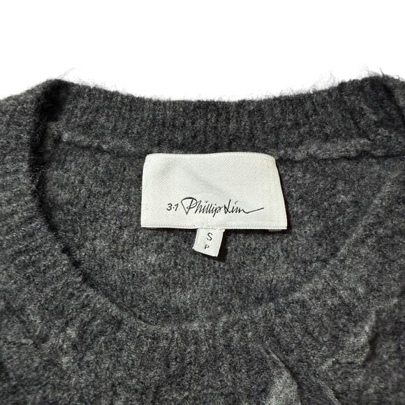 3.1 Phillip Lim Destroyed Diamond Fringe Sweater Mohair Wool Blend Gray Small - Picture 2 of 9